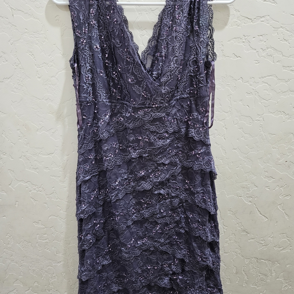MARINA Lace V-Neck Midi Dress in Dark Purple